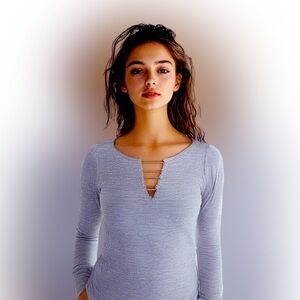 Stitch Fix Fortune + Ivy Anita silver metallic bars quarter sleeve black white